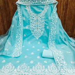 Rangtulika Floral Embroidered Thread Work Chanderi Cotton Unstitched Dress Material-image-98