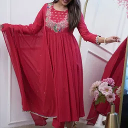 CANIZZARO Women Ethnic Motifs Embroidered Tiered Thread Work Kurta & Trousers With Dupatta-picture-21