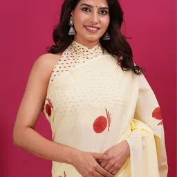Vanedik Ethnic Motifs Printed Mulmul Cotton Block Print Saree image 2