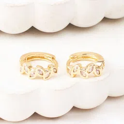 SALTY Gold-Plated Leaf Cluster Artificial Stones Leaf Shaped Hoop Earrings image 5