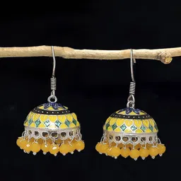 Anouk Silver-Plated Beads Beaded Meenakari Dome Shaped Jhumkas-10