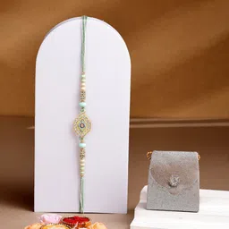 ADIVA Gold-Plated Cubic Zirconia Studded Rakhi With Pooja Thali Roli Chawal Gift Set-picture-19