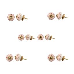 Indianshelf 6-Pcs Red & White Textured Ceramic Sunflower Knobs-0