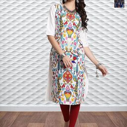HERE&NOW Selection Of 2 Ethnic Motifs Printed Round Neck Straight Kurtas-image-91