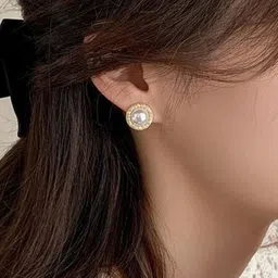 AKISON JEWELS Gold-Plated Pearl Studs Earrings-29