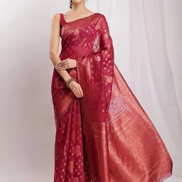 Janasya Woven Design Banarasi Saree With Blouse Piece-image-38
