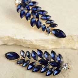 YouBella Gold-Plated Artificial Stones Studded Leaf Shaped Drop Earrings-21
