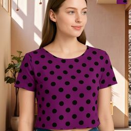 Unicus Apparel Women Polka Dots Printed Round Neck Crop Top-image-77