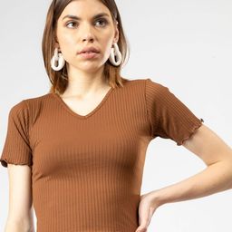 Redamancii Women Solid V-Neck Polycotton Top-image-90