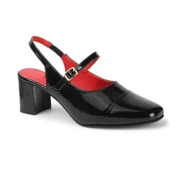 SELFIEE Solid Glossy Finish Block Heel Mules image 2