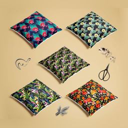 ArtzFolio Multicoloured Set of 5 Velvet Square Cushion Covers-3
