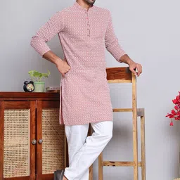 Jompers Men Floral Embroidered Regular Chikankari Pure Cotton Kurta with Trousers-image-94
