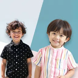 KIDGARB Multi Polycotton Cutaway Collar Printed Shirts-picture-43