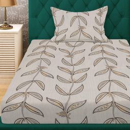 KLOTTHE Beige Floral 300 TC Single Bedsheet with 1 Pillow Covers-picture-32