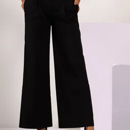 MABISH by Sonal Jain Women Black Flare Pleated Stretchable Cotton Lycra Trouser-image-13