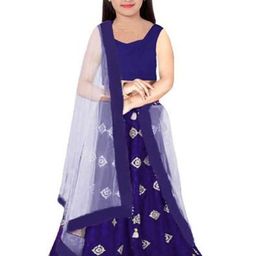 F Plus Fashion Girls Blue Semi-Stitched Lehenga & Unstitched Blouse With Dupatta-image-10