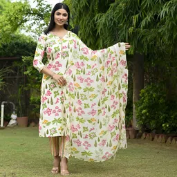 DIVASTRI Women Floral Printed Regular Kurta with Trousers & With Dupatta-image-10