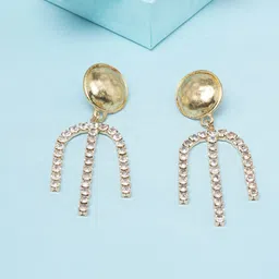 KPOP Gold Plated Cubic Zirconia Studded Contemporary Drop Earrings-10