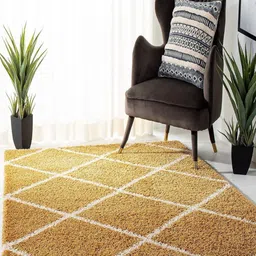 Banchmark Home Furnishings Gold-Toned Geometric Shaggy Woollen Carpet-image-73