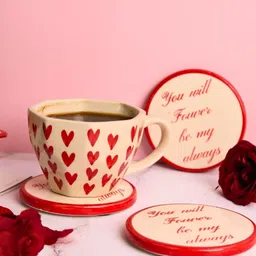 WEAVING HOMES Red & Cream-Coloured Printed Ceramic Glossy Cups Set of Cups and Mugs image 2