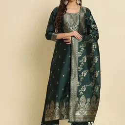 VredeVogel Women Floral Printed Regular Kurta with Trousers & With Dupatta-picture-43