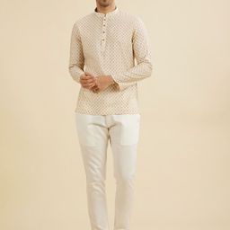 Manyavar Geometric Woven Design Mandarin Collar Short Kurta-picture-38