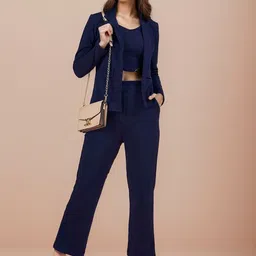 SRUTVA FASHION Notched Lapel Collar Crop Blazer With High Waisted Trousers & Inner Co-Ords-picture-16