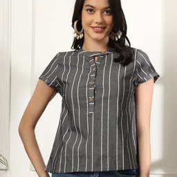 Anouk Rustic Vertical Stripes Striped Cotton Shirt Style Regular Top-image-99