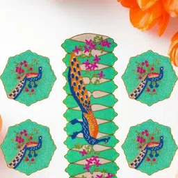 YWULY Green & Blue 5 Pieces Peacock Embellished Table Linen Set-22