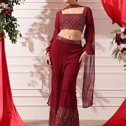 indo street Embellished Crop Top with Embellished Sharara & Dupatta-picture-5