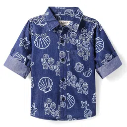 ARIAS By LARA DUTTA Boys Graphic Printed Spread Collar Denim Shirt-image-65