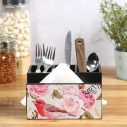 reinvention factory Vintage Roses & Birds Multicolor MDF Cutlery and Tissue Holder-picture-5