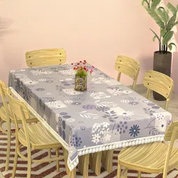 Myntra Elegant Homes Grey & Purple Floral Printed Rectangular 6-Seater Dining Table Cover-17
