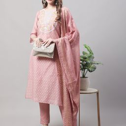 VredeVogel Women's Kurta with Trouser Pant & Embroidered Dupatta Set-16