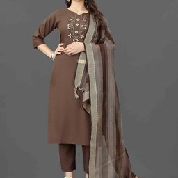 Moda Rapido Floral Embroidered Round Neck Kurta with Trousers & Dupatta-picture-3