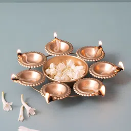 nestroots Gold Toned Texture Pooja Diyas-32
