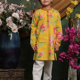 SAKA DESIGNS Boys Floral Printed Pure Cotton Kurta with Pyjamas-50