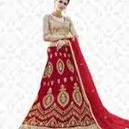MANVAA Red Embroidered Beads and Stones Semi-Stitched Lehenga & Unstitched Blouse With Dupatta-image-0