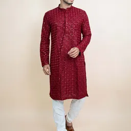 KUNDALI KAKSHAY Men Embroidered Regular Sequinned Kurta with Pyjamas-picture-30
