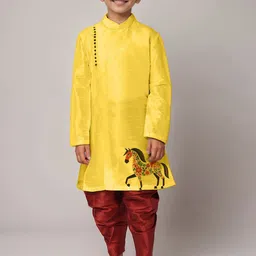DEVOILER Boys Animal Printed Mandarin Collar Straight Kurta-16