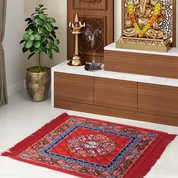 AAZEEM Blue & Red Ethnic Motifs Velvet Floor Mat-image-27