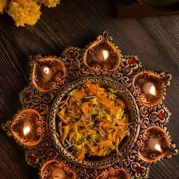 The handicraftian Bronze-Coloured & Yellow Textured Decorative Bowl-image-67