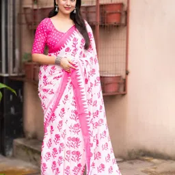 STAVA CREATION Floral Pure Linen Leheriya Saree-picture-1
