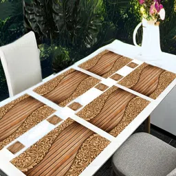 REVEXO 12Pc Brown & Beige Printed Non Slip Table Placemats With Coasters-56