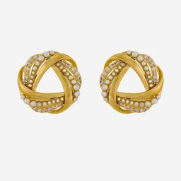 Kushal's Fashion Jewellery Gold-Plated Contemporary Zircon Studded & Pearl Beaded Studs-picture-41
