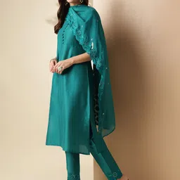 Anouk Women Yoke Design Regular Kurta with Trousers & With Dupatta image 3