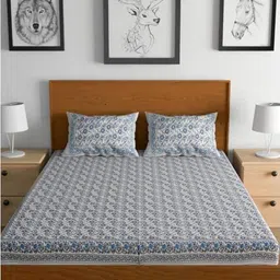 METRO LIVING Dark Blue & White Printed Cotton 104 TC King Bedsheet Set 2.35 m x 2.1 m-image-19