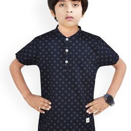 MADE IN THE SHADE Boys Geometric Printed Band Collar Cotton Straight Kurta-image-52