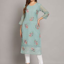 HERE&NOW Floral Embroidered Georgette Straight Kurta-picture-15