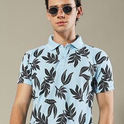 STELVIN Floral Printed Polo Collar Short Sleeves Cotton T-shirt-image-89